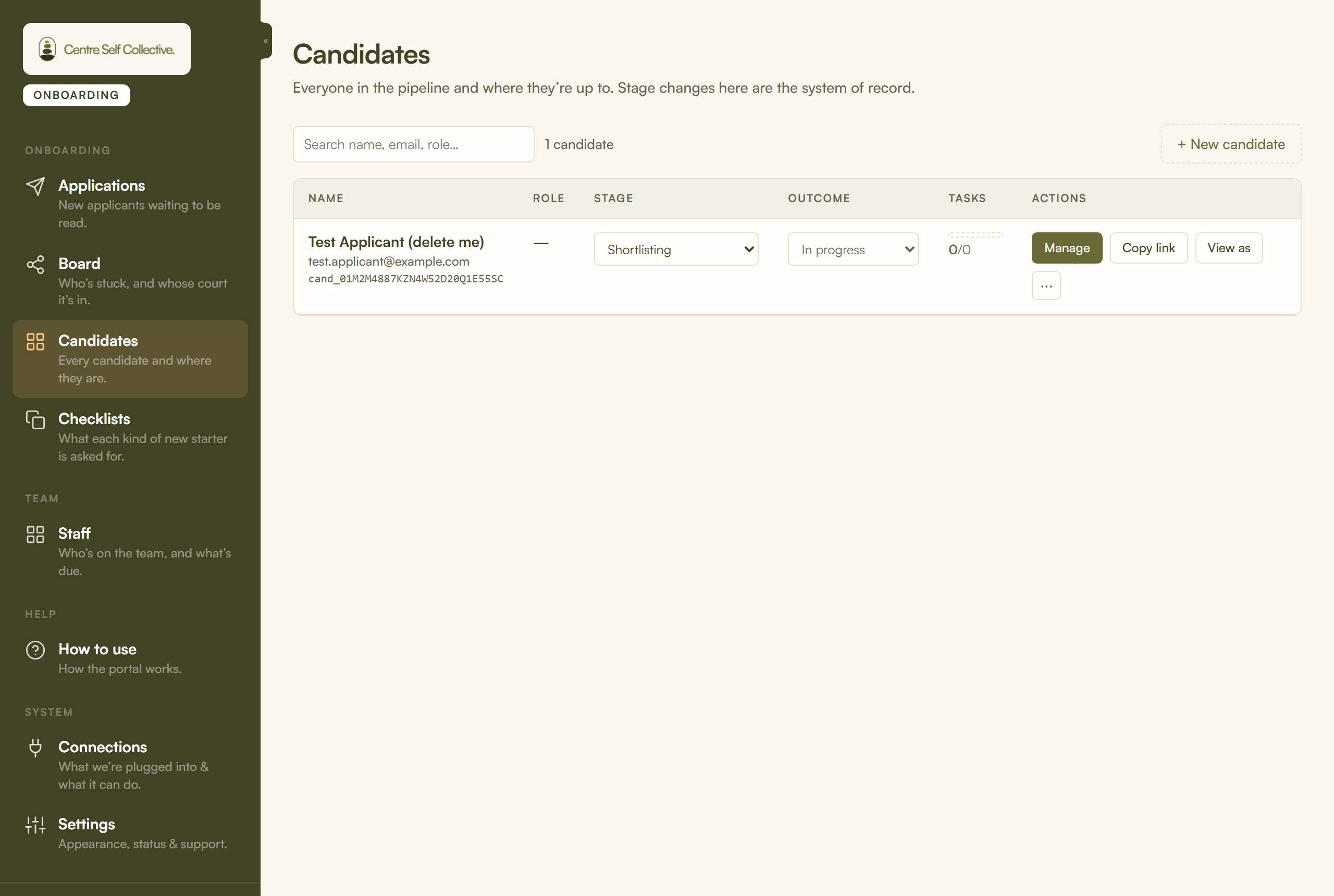 The Candidates screen