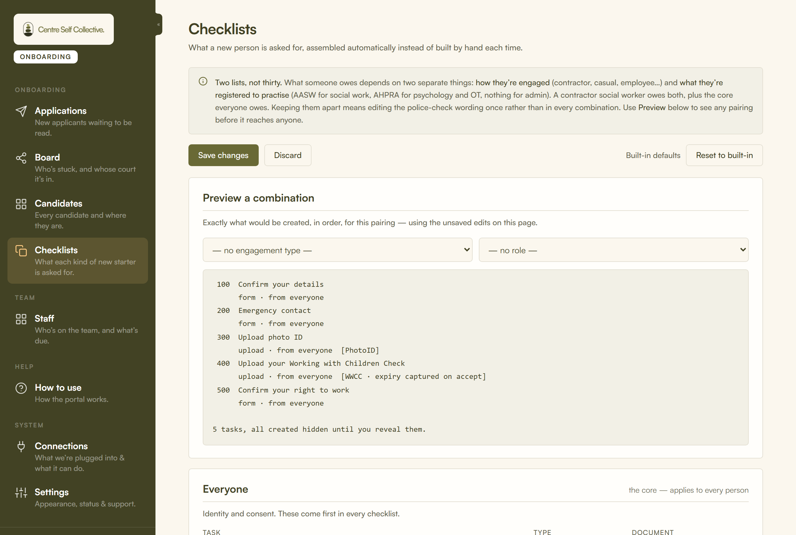 The Checklists screen