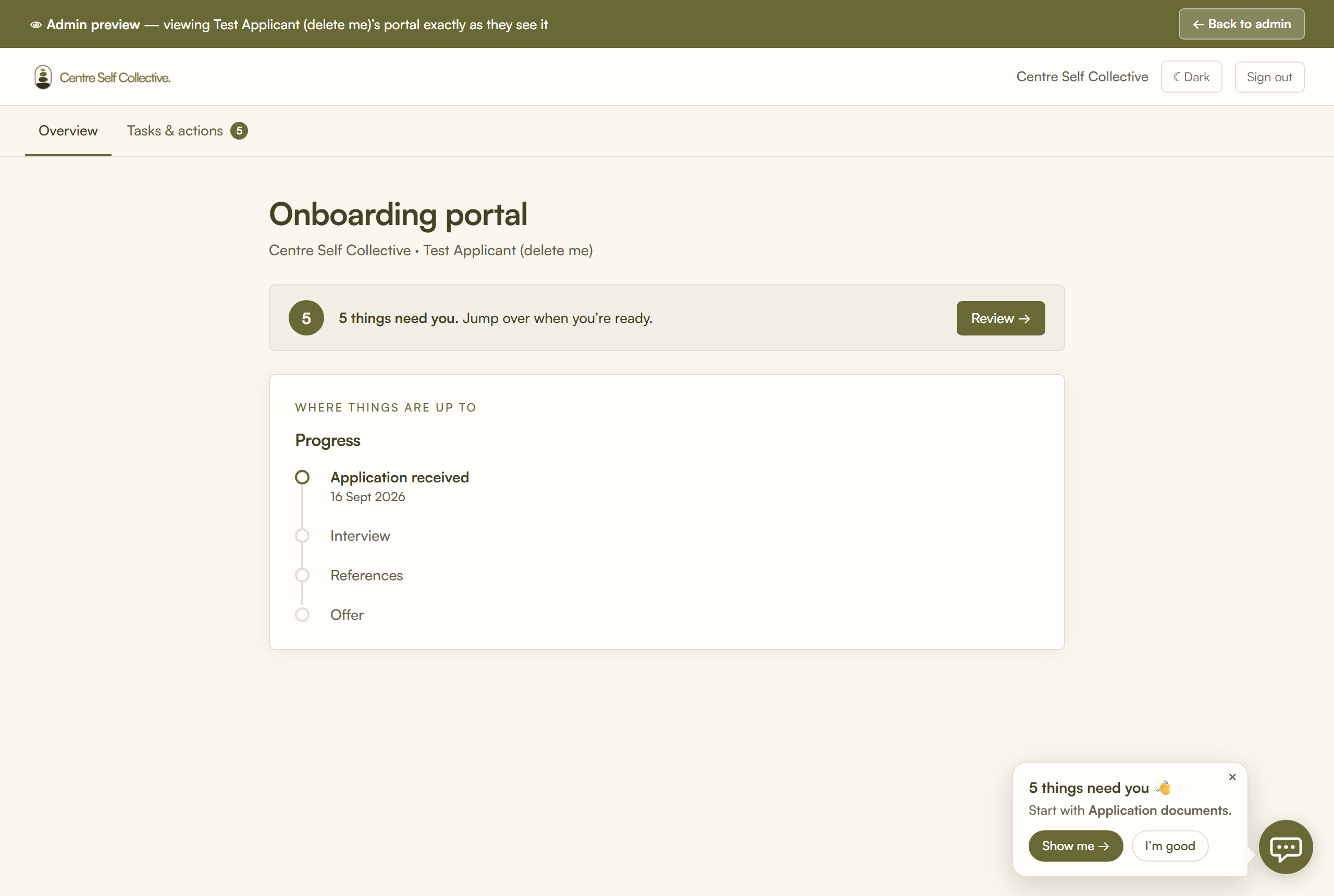 The candidate's own portal